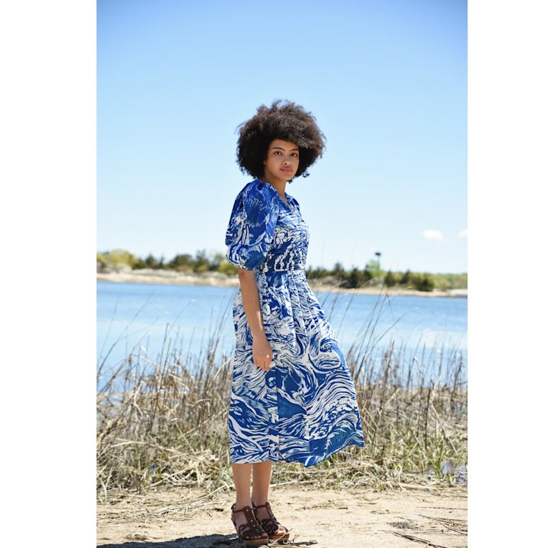 Blue Printmaking Taffeta Midi Dress | Jessie Zhao New York | Wolf