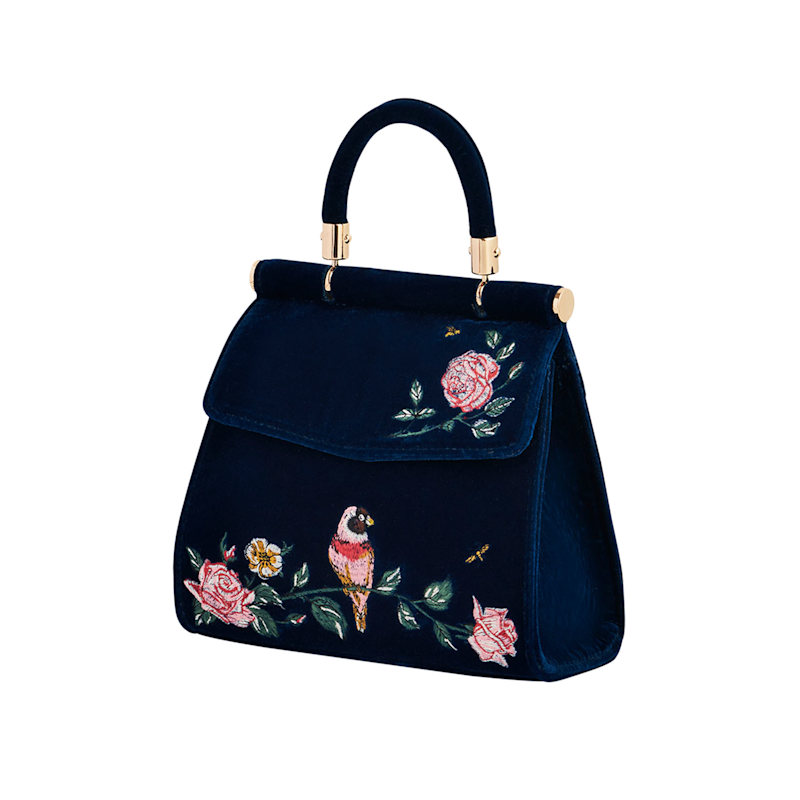 Thumbnail of Blue Rosy Posy Embroidered Mini Top Handle Tote image