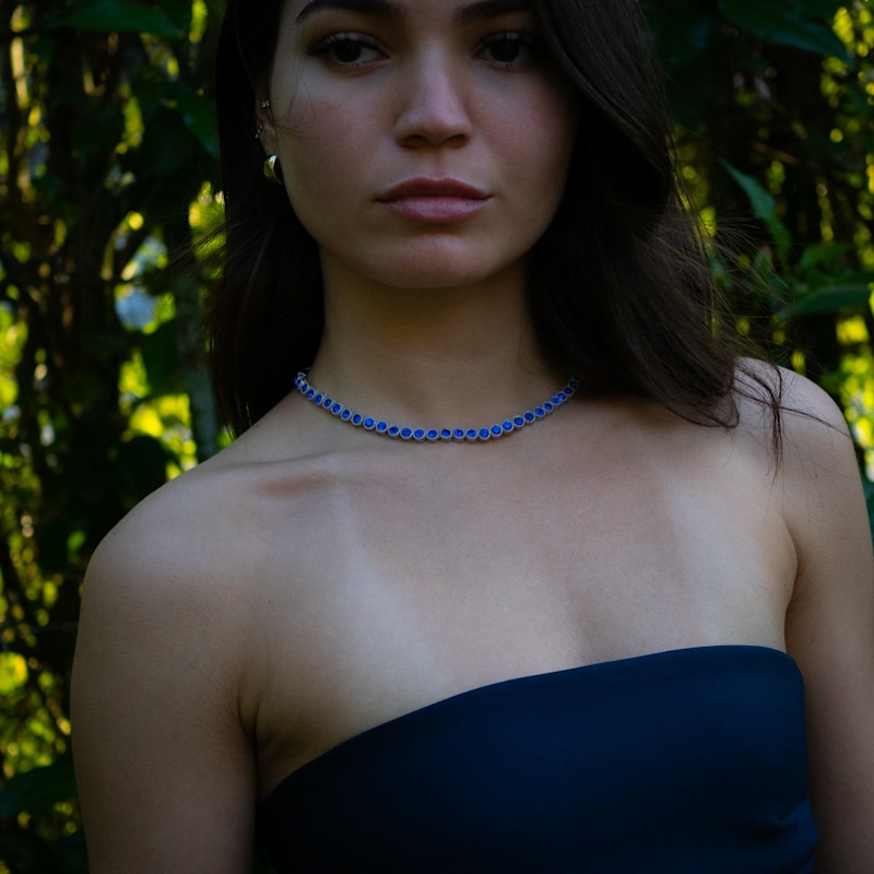 Thumbnail of Blue Sapphire Tennis Mystic Silver Necklace - Blue image