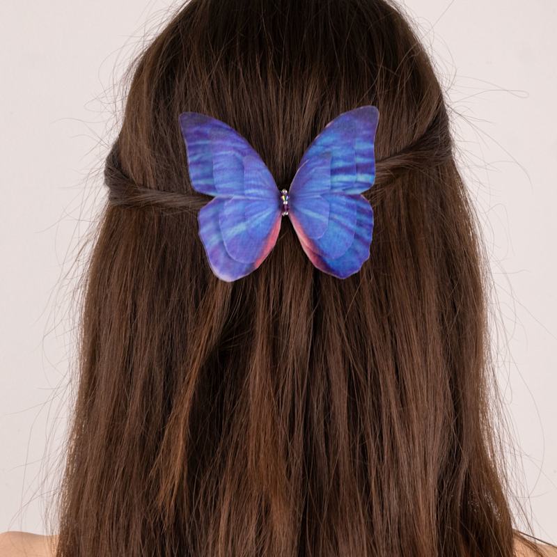 Thumbnail of Blue Silk Butterfly Hair Clip Barrette Accessory image