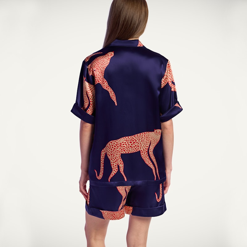 Thumbnail of Blue Mulberry Silk Short Pyjama Set | Animal Print image