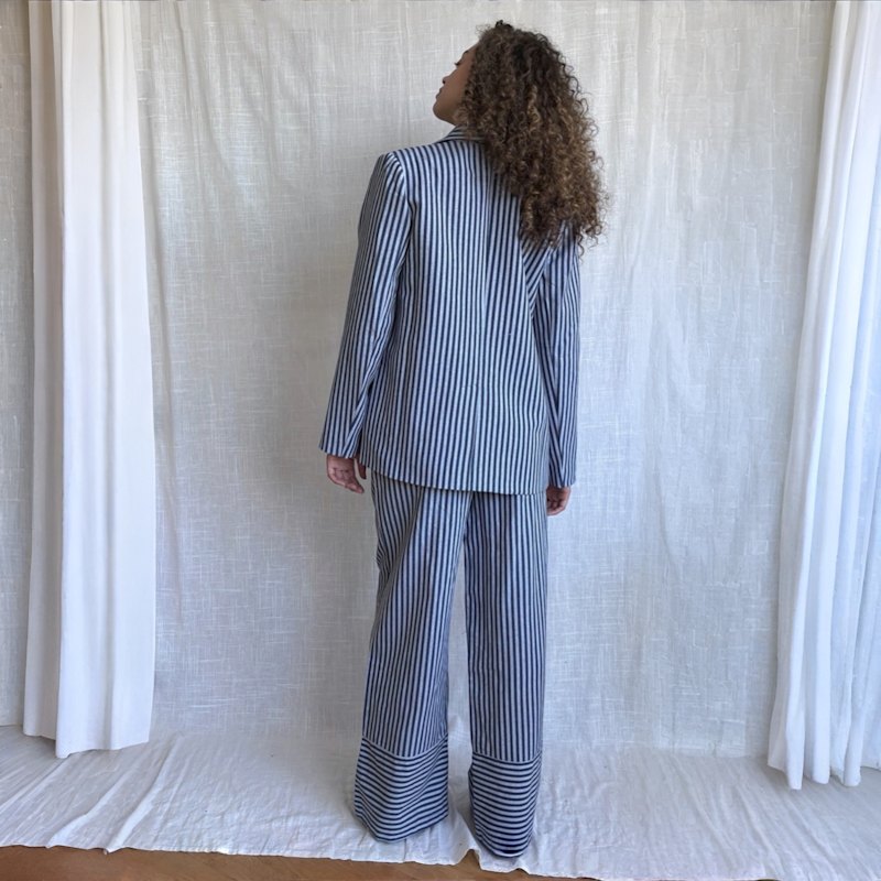 Thumbnail of Blue Striped Wide Leg Trousers image