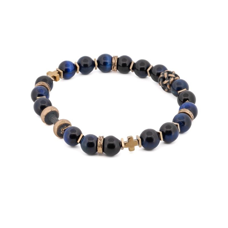 Thumbnail of Blue Tiger's Eye Dumbbell Beaded Bracelet - Blue image