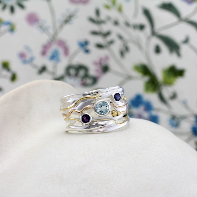 Thumbnail of Statement Blue Topaz, Amethyst & Iolite Silver Ring image