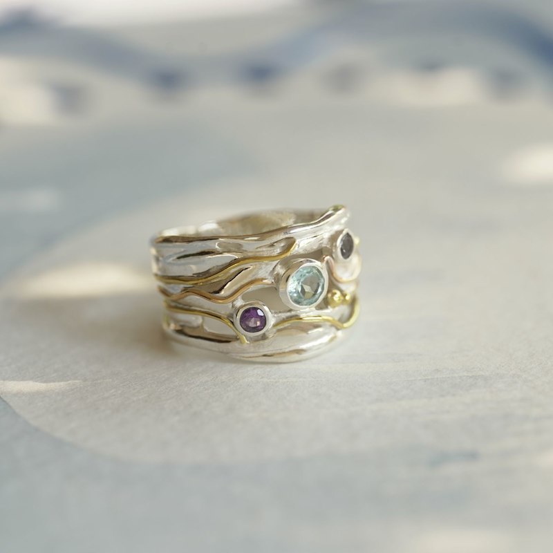 Thumbnail of Statement Blue Topaz, Amethyst & Iolite Silver Ring image