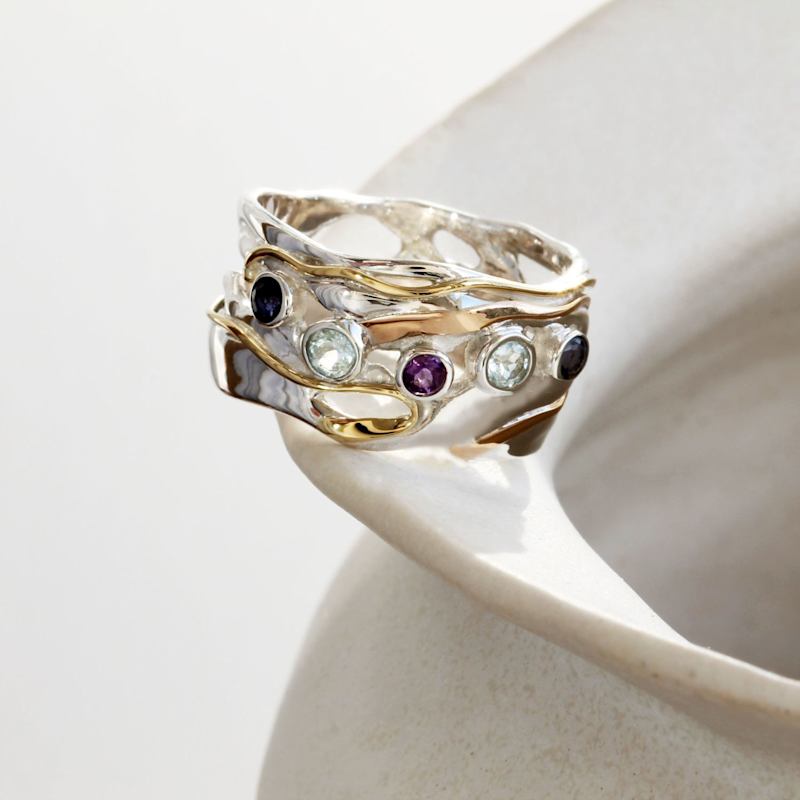 Thumbnail of Organic Blue Topaz, Iolite, & Amethyst Statement Ring image