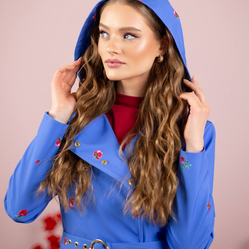 Thumbnail of Blue Trench Coat With Flower Print: Forget Me Not image