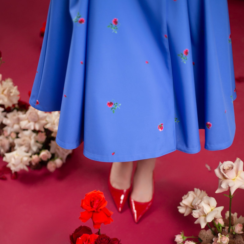 Thumbnail of Blue Trench Coat With Flower Print: Forget Me Not image