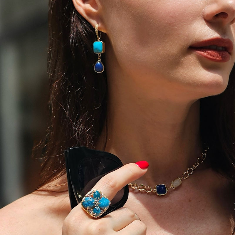 Thumbnail of Blue Turquoise And Lapis Dangle Earrings image