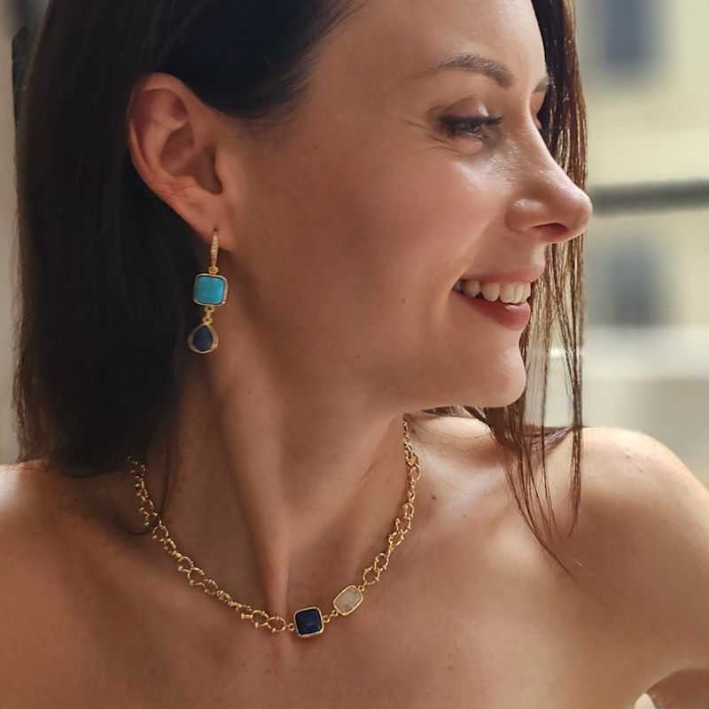 Thumbnail of Blue Turquoise And Lapis Dangle Earrings image
