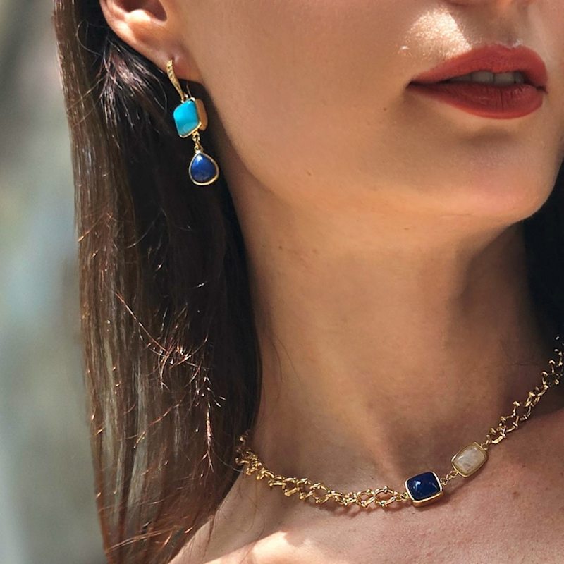 Thumbnail of Blue Turquoise And Lapis Dangle Earrings image