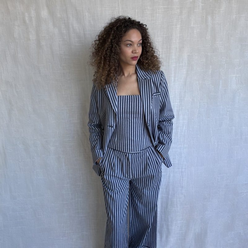 Thumbnail of Blue Striped Wide Leg Trousers image