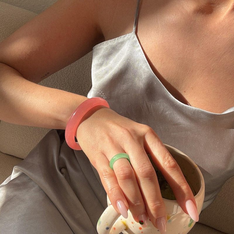 Thumbnail of Blush Pink Jade Stone Bangle image