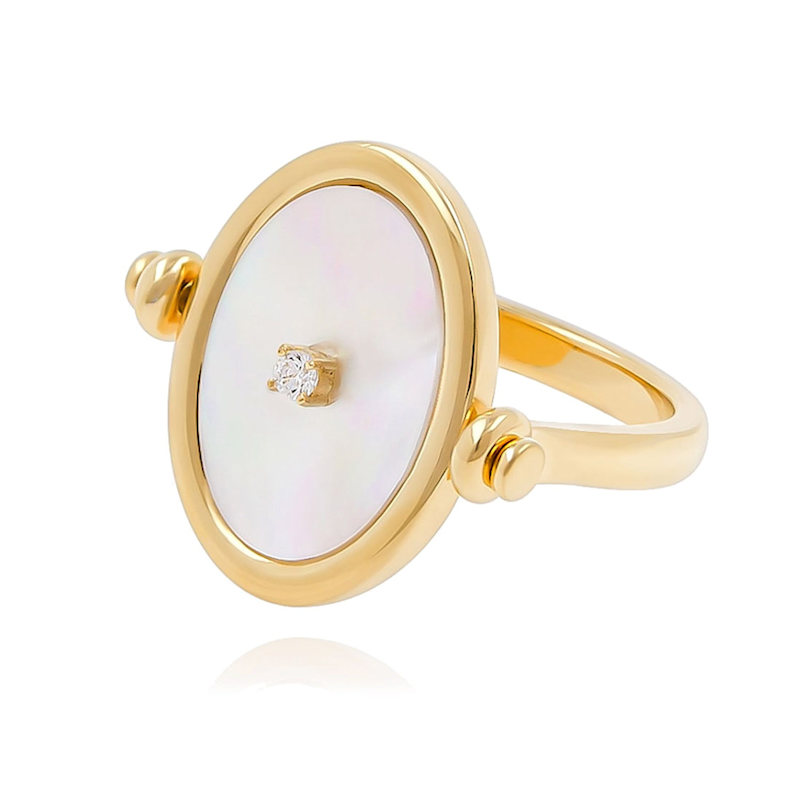 Mother Of Pearl Flip Mirror Ring Côté Caché Wolf Badger