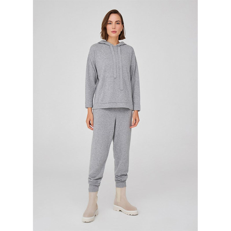 Thumbnail of Cashmere Blend Knit Hoodie Pullover Sweater - Grey Melange image