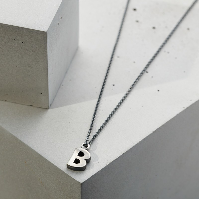 Thumbnail of Men's Oxidised Sterling Silver Initial Necklace image