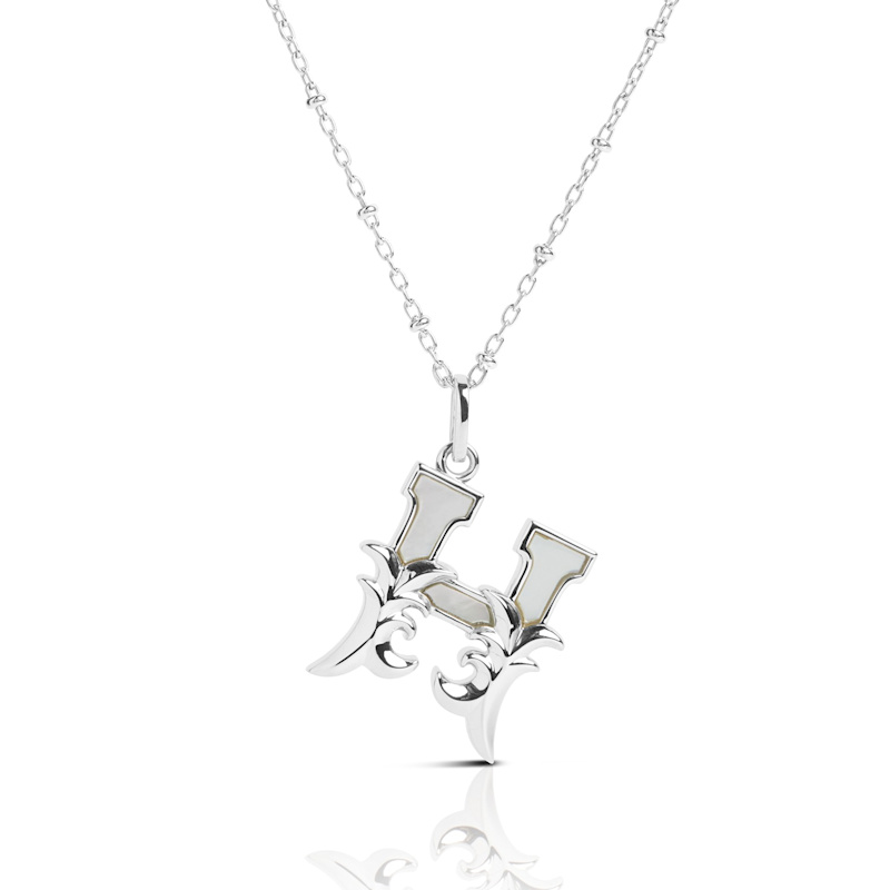 Thumbnail of Solid Silver H Initial Necklace With Mother Of Pearl image