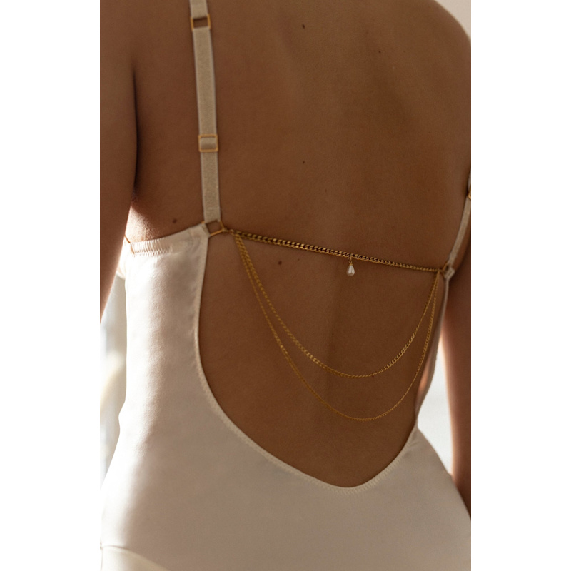 Thumbnail of Satin Silk & Jewelry Bodysuit - Ivory & Gold - Ayda image
