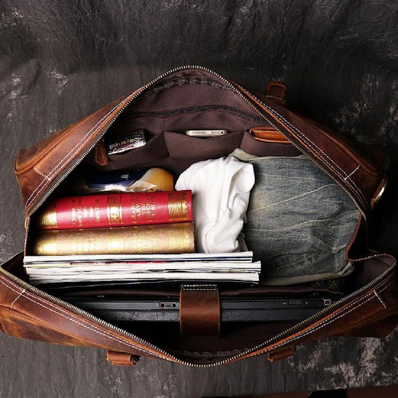 Thumbnail of Genuine Leather Duffle With Luggage Tag - Dark Brown image