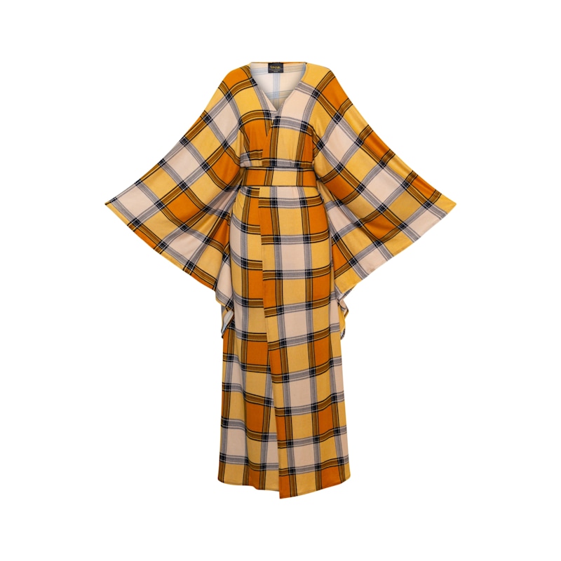 Thumbnail of Bohémienne Kimono Robe In Yellow Plaid image