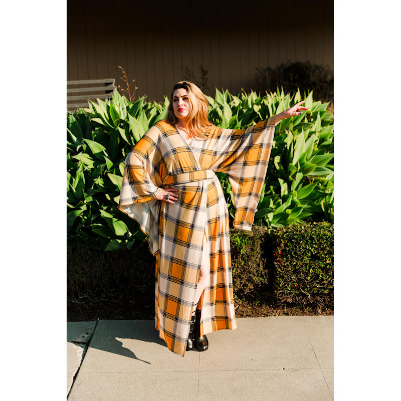 Thumbnail of Bohémienne Kimono Robe In Yellow Plaid image