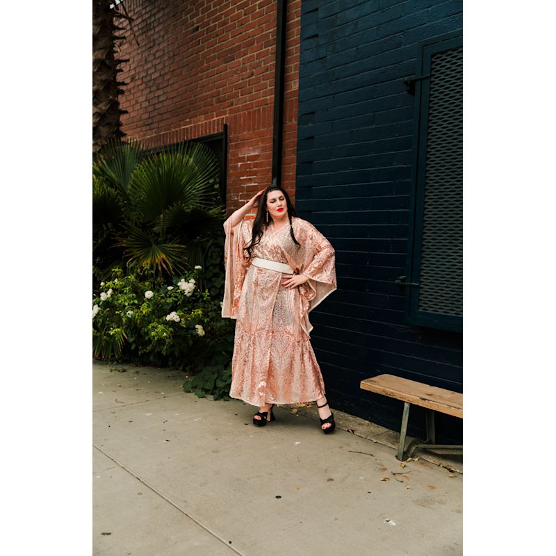 Thumbnail of Bohémienne Sequin Kimono Robe In Stardust - Rose Gold image