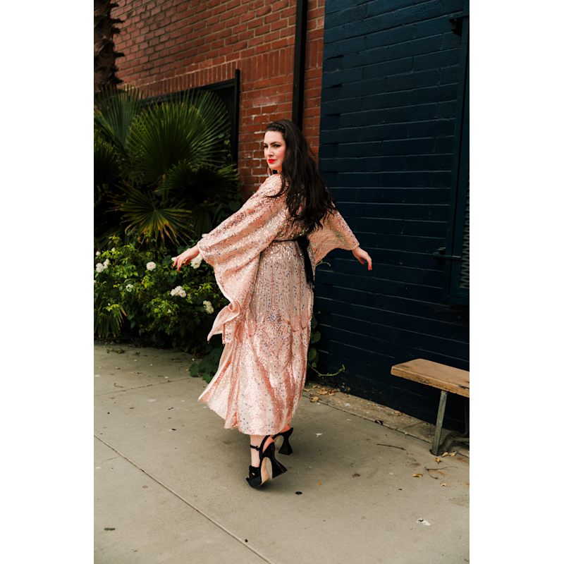 Thumbnail of Bohémienne Sequin Kimono Robe In Stardust - Rose Gold image