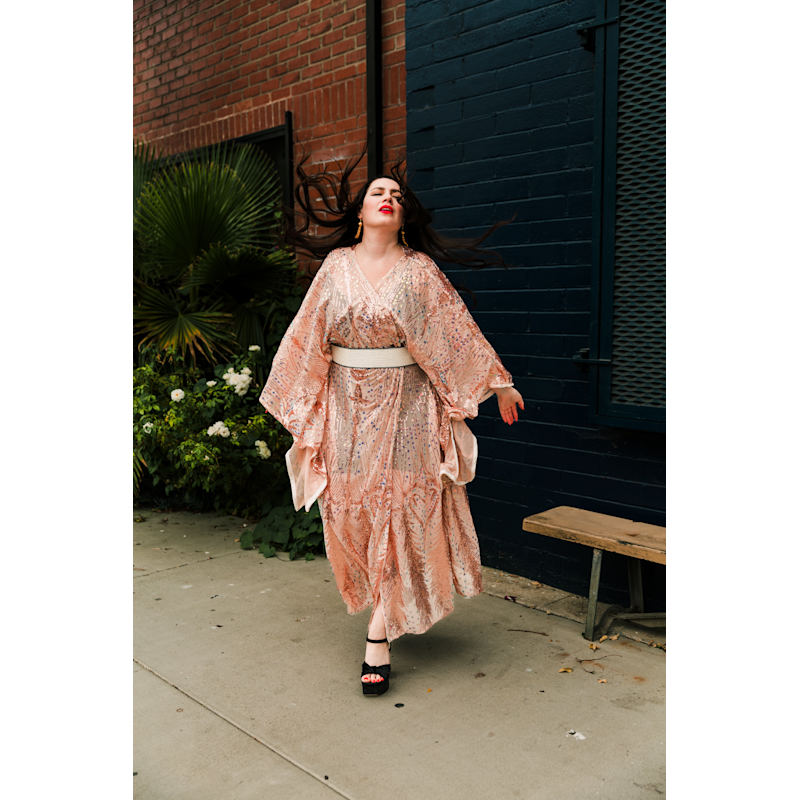 Thumbnail of Bohémienne Sequin Kimono Robe In Stardust - Rose Gold image