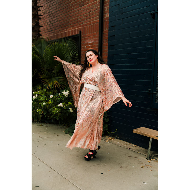 Thumbnail of Bohémienne Sequin Kimono Robe In Stardust - Rose Gold image