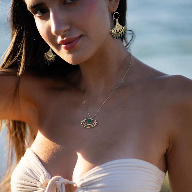 Bohemian Style Jade Sunburst Dangle Earrings Green Ebru - Main Image