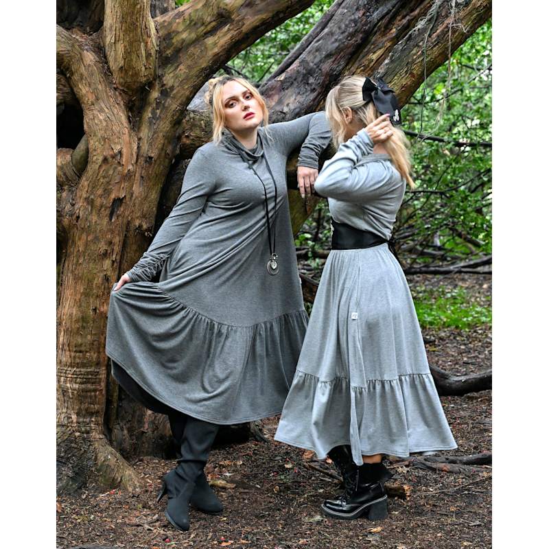 Thumbnail of Boho Gathered Midi Skirt With Pockets In Grey image