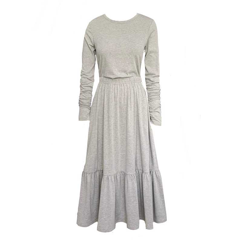 Thumbnail of Boho Gathered Midi Skirt With Pockets In Grey image