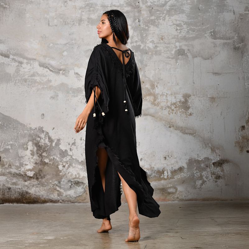 Boho Kaftan Women Summer Maxi Dress - Black | Zhenabia | Wolf & Badger