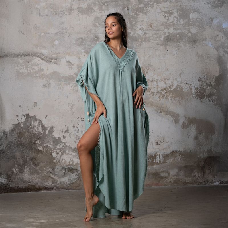 womens kaftan maxi dress ELGA Kaftan Maxi Long Dress Soft Breathable Rayon Fabric Tribal Black White  African Patterns Boho Festival Elegant Shamanic AJJAYA