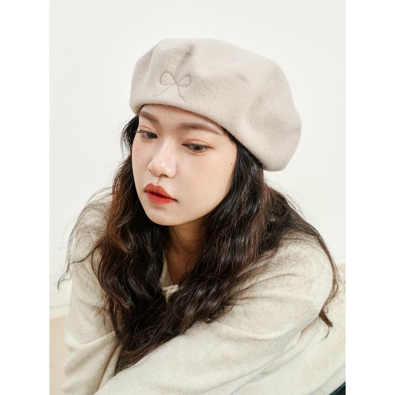 Bon Chic Wool Beret Beige Lost Pattern NYC Wolf Badger