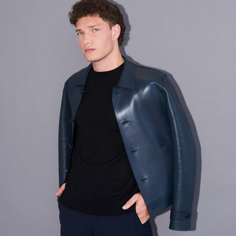 Bonded Leather Laser Cut Jacket - Blue | George Patrick | Wolf