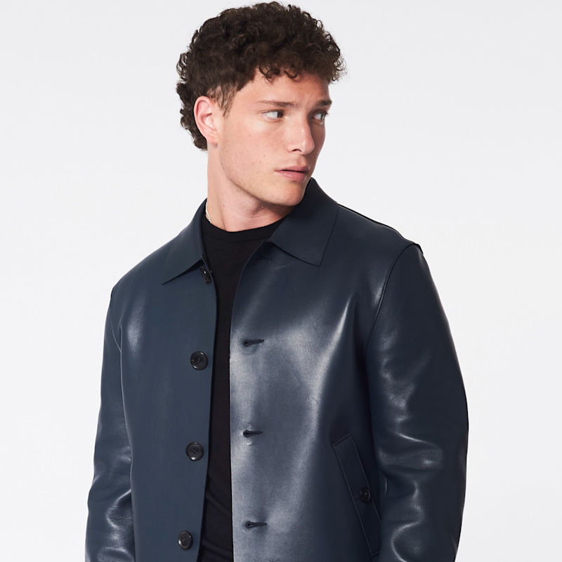 Bonded Leather Laser Cut Jacket - Blue | George Patrick | Wolf