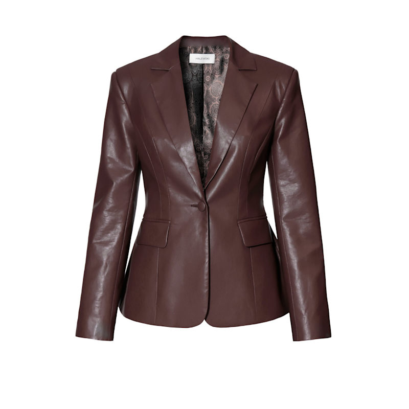 Thumbnail of Bonnie Chocolate Brown Vegan Leather Hourglass Shaped Blazer image