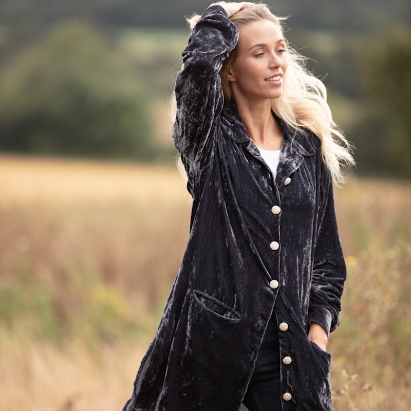 Thumbnail of Bonnie Silk Velvet Shirt/Jacket In Slate Grey image