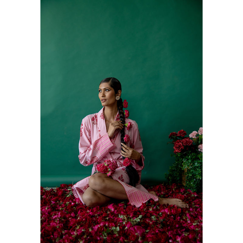 Thumbnail of Botanical Shawl Robe Cotton Cambric Mid Pink image