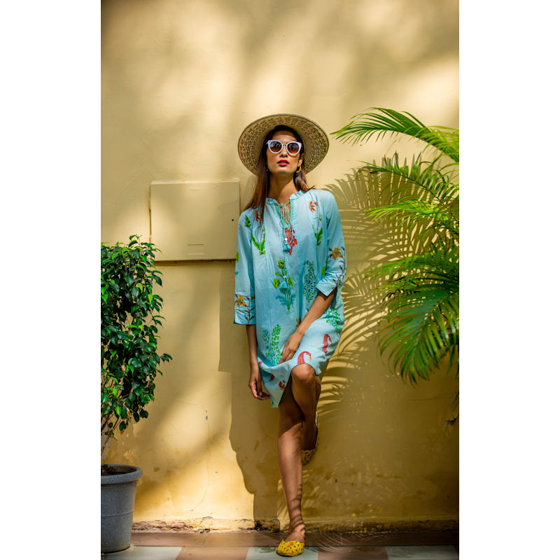 Thumbnail of Botanical Tassel Kurta Cotton Persian Blue image