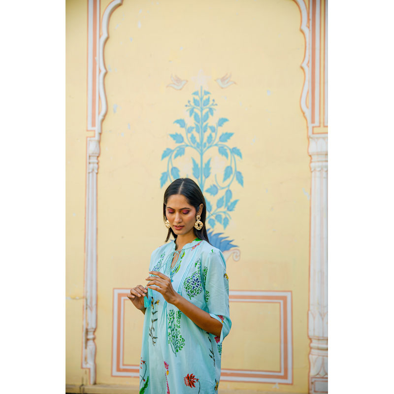Thumbnail of Botanical Tassel Kurta Cotton Persian Blue image