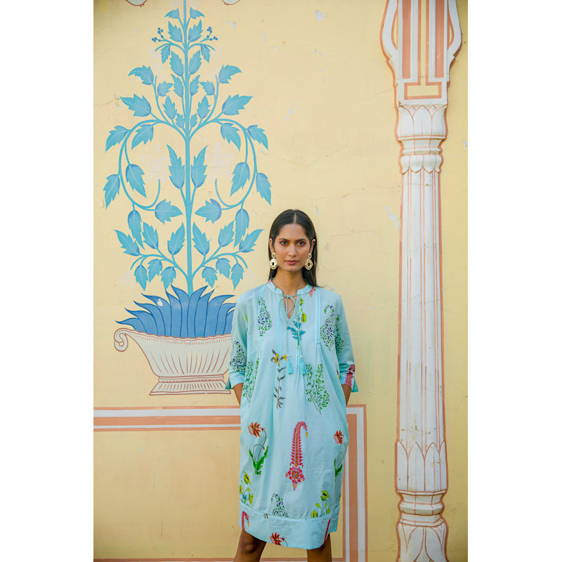 Thumbnail of Botanical Tassel Kurta Cotton Persian Blue image