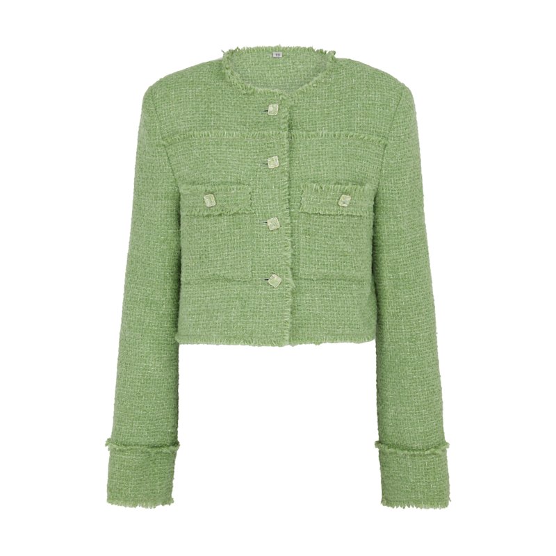 Metallic Thread Bouclé Tweed Jacket In Pistachio Green