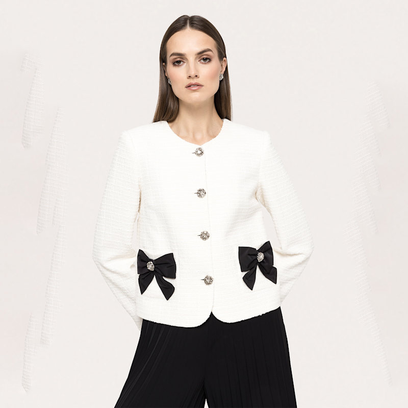 Thumbnail of Bow-Detail Boucle Suit Jacket White image