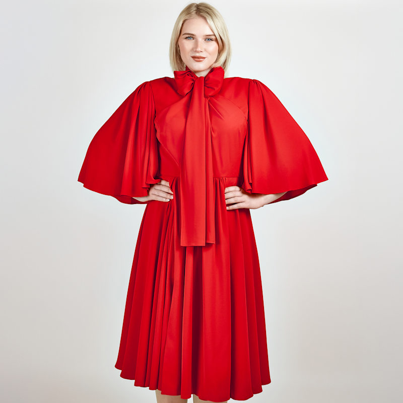 green emerald velvet dress Red Front Bow Detail Tiered Midi Dress  SSYS