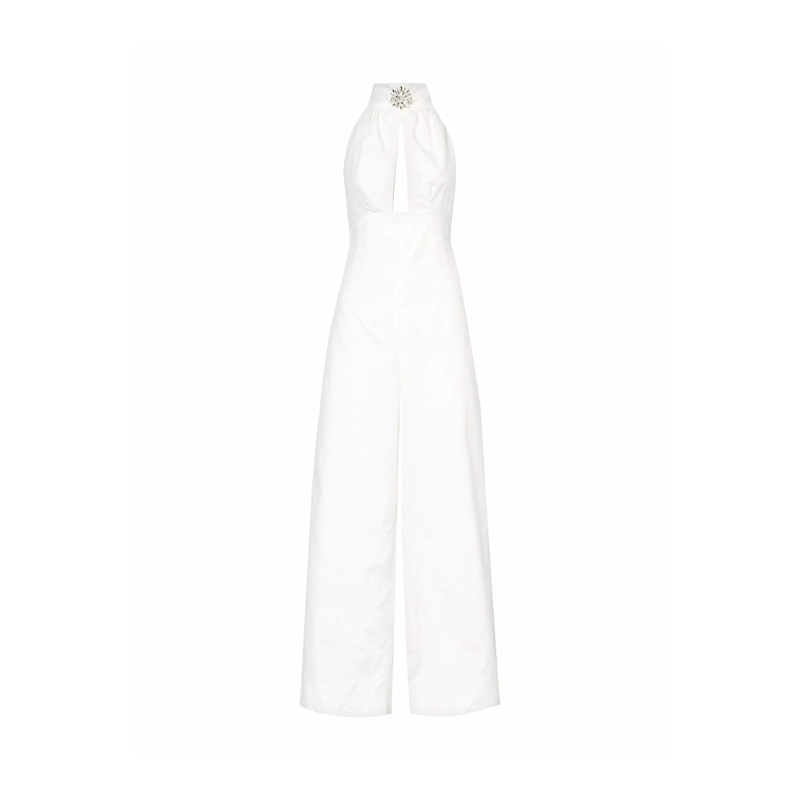 新品 80 house on the hill Jumpsuit Ballet Bowie White Crystal Embellished High Neck Jumpsuit | AMY LYNN