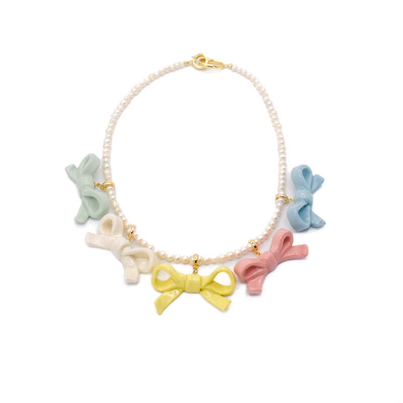 Thumbnail of Bowtie Maniac Ribbon Ceramic Detachable Pendant Freshwater Pearl Necklaces Rainbow Set image