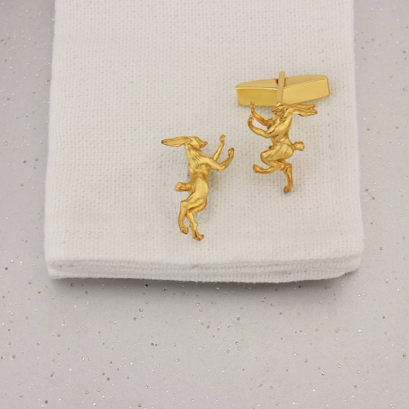 Thumbnail of Boxing Hares Cufflinks Eighteen Carat Gold On Sterling Silver image
