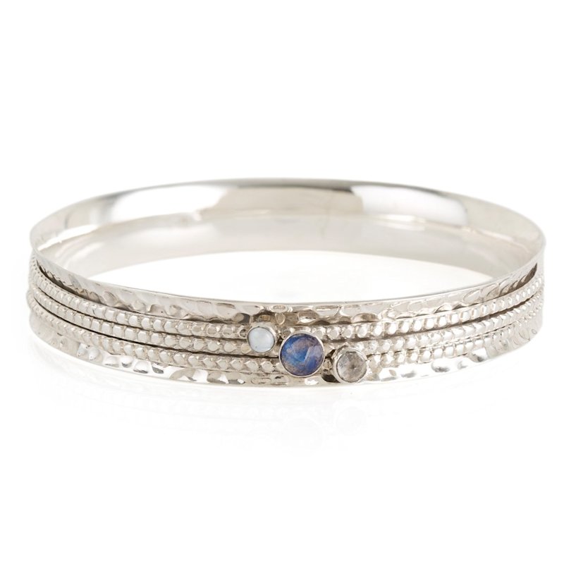 Thumbnail of Ethereal Galaxy Silver Spinning Bangle - Labradorite, Pearl & White Topaz image